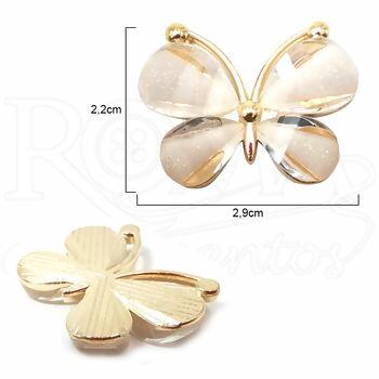 aplique metal pedraria borboleta branco